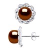 Clous d'Oreilles FLEUR Perles d'Eau Douce Boutons 8-9 mm Chocolat Joaillerie Argent 925 - vue V1