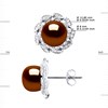 Clous d'Oreilles FLEUR Perles d'Eau Douce Boutons 8-9 mm Chocolat Joaillerie Argent 925 - vue V3