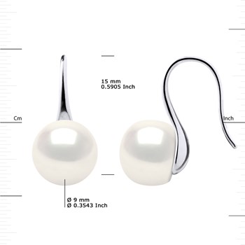 Crochets d'Oreilles Perles d'Eau Douce Boutons 9-10 mm Blanches Argent 925