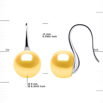 Crochets d'Oreilles Perles d'Eau Douce Boutons 9-10 mm Dorées Argent 925