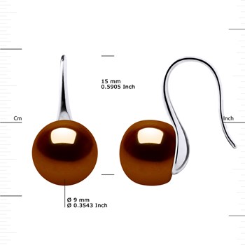 Crochets d'Oreilles Perles d'Eau Douce Boutons 9-10 mm Chocolat Argent 925