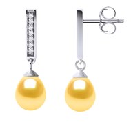 Boucles d'Oreilles Véritables Perles de Culture d'Eau Douce Poires 6-7 mm - Tige pavage Oxydes de Zyrconium