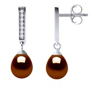 Boucles d'Oreilles Véritables Perles de Culture d'Eau Douce Poires 6-7 mm - Tige pavage Oxydes de Zyrconium