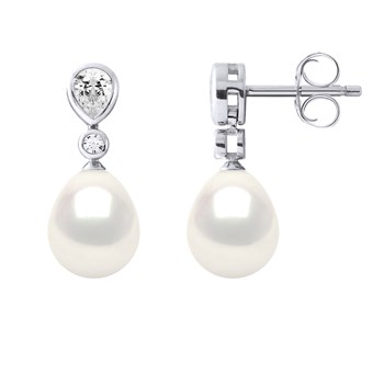 Pendants d'Oreilles Joaillerie Perles d'Eau Douce Poires 7-8 mm Blanches Argent 925