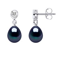 Pendants d'Oreilles Joaillerie Perles d'Eau Douce Poires 7-8 mm Noires Argent 925