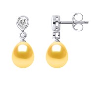 Pendants d'Oreilles Joaillerie Perles d'Eau Douce Poires 7-8 mm Dorées Argent 925