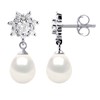 Boucles d'Oreilles Pendantes Perles d'Eau Douce Poires 7-8 mm Blanches Joaillerie Argent 925 - vue V1