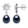 Boucles d'Oreilles Pendantes Perles d'Eau Douce Poires 7-8 mm Noires Joaillerie Argent 925 - vue V1