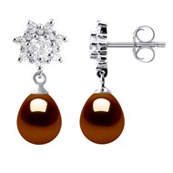 Boucles d'Oreilles Véritables Perles de Culture d'Eau Douce Poires 7-8 mm - Motif Solitaire Oxydes de Zyrconium