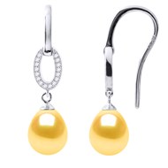 Boucles d'Oreilles Véritables Perles de Culture d'Eau Douce Poires 8-9 mm  - Motif Pavage Oxydes de Zyrconium