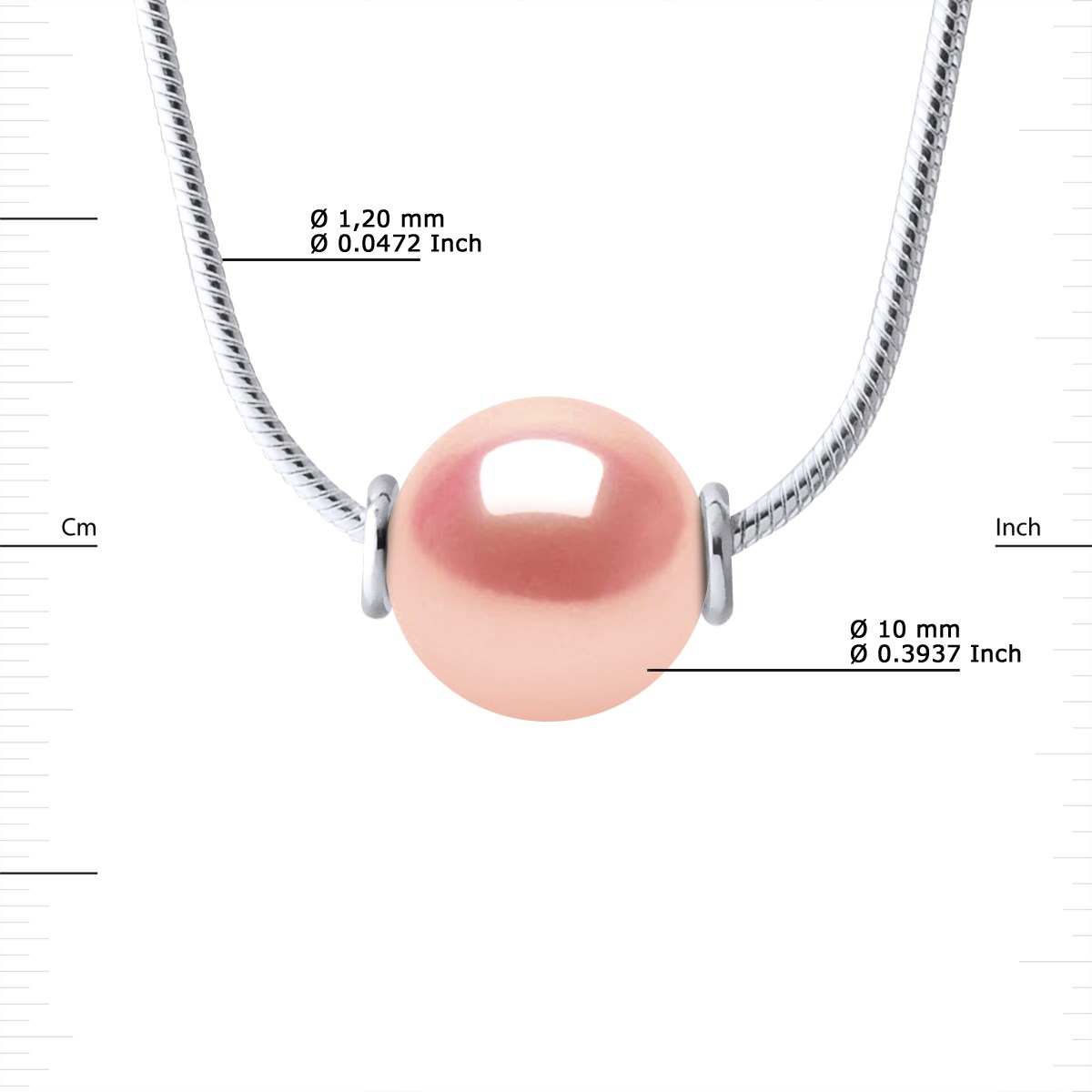 Collier Perle d'Eau Douce Ronde 10-11 mm Rose Maille Serpentine Argent 925 - vue 3