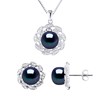 Parure Collier 9-10 mm & Boucles d'Oreilles FLEUR Perles d'Eau Douce 9-10 mm Noires Argent 925 - vue V1