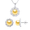 Parure Collier & Boucles d'Oreilles FLEUR Perles d'Eau Douce Dorées 9-10 mm Argent 925 - vue V1
