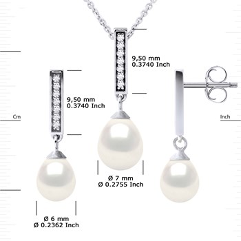Parure MONTAIGNE Collier & Boucles d'Oreilles Pendantes Perles d'Eau Douce Blanches Argent 925