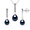 Parure MONTAIGNE Collier & Boucles d'Oreilles Pendantes Perles d'Eau Douce Noires Argent 925 - vue V1