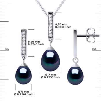 Parure MONTAIGNE Collier & Boucles d'Oreilles Pendantes Perles d'Eau Douce Noires Argent 925
