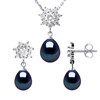 Parure BIARRITZ Collier & Boucles d'Oreilles Pendantes Perles d'Eau Douce Noires Argent 925 - vue V1