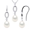 Parure NORMANDY Collier & Boucles d'Oreilles Pendantes Perles d'Eau Douce Blanches Argent 925 - vue V1
