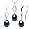 Parure NORMANDY Collier & Boucles d'Oreilles Pendantes Perles d'Eau Douce Noires Argent 925 - vue V1