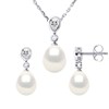 Parure CABOURG Collier & Boucles d'Oreilles Pendantes Perles d'Eau Douce Blanches Argent 925 - vue V1