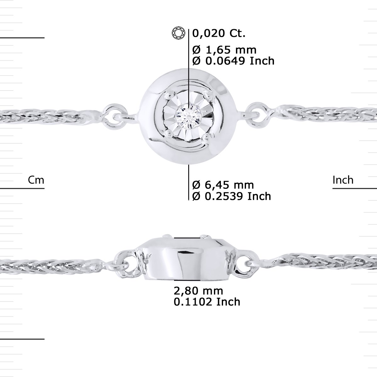 Bracelet Solitaire Diamant 0,02 Cts Illusion 0,50 Cts Or Blanc - vue 3