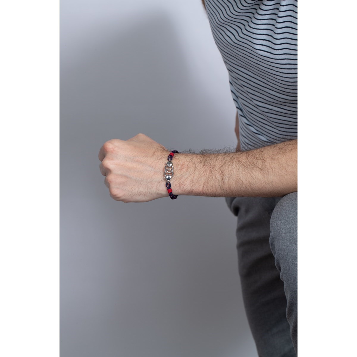 Bracelet souple mono-motif en Acier 316L et cordon - blanc brillant - vue 2