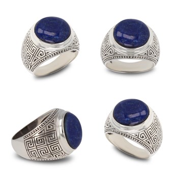 Bague Chevalière en Argent Vieilli avec Lapis Lazuli - Cadeau Homme Tendance | Aden