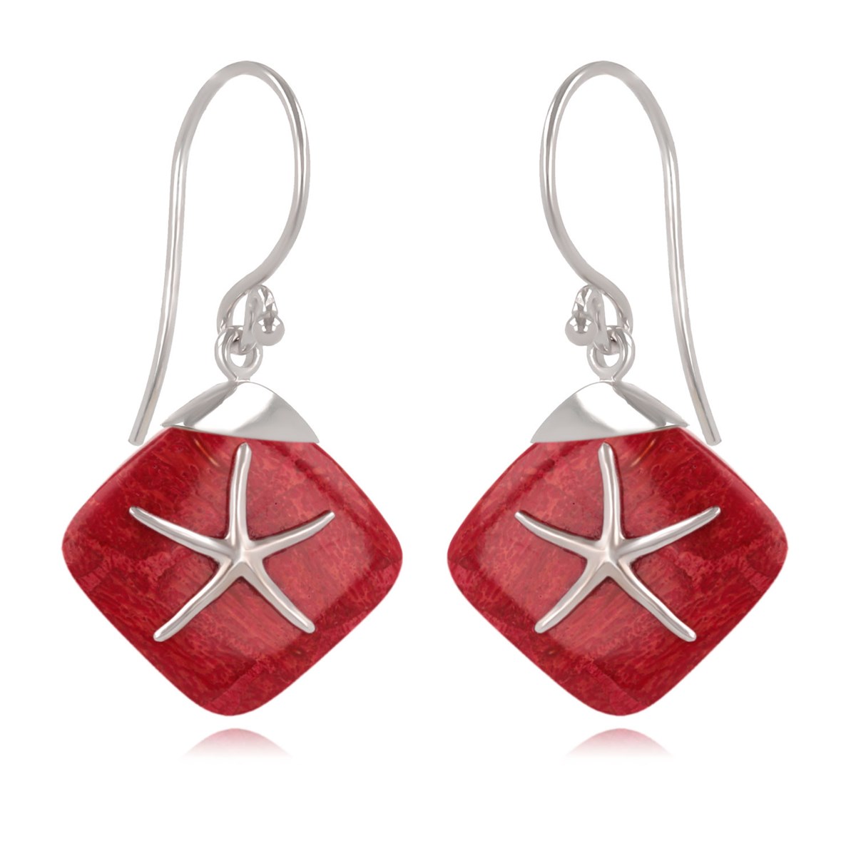 Boucles d'oreilles Étoile de Mer en Corail Rouge : Élégance marine en Argent 925-millièmes