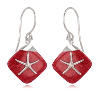 Boucles d'Oreilles Étoile de Mer en Corail Rouge serties en Argent 925 | Boutique ADEN