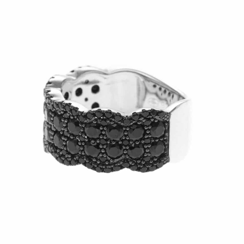 Bague Argent Effet Ondulé Noir - vue 3