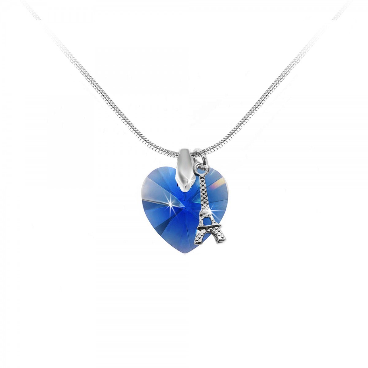 Collier coeur bleu et Tour Eiffel SC Crystal orné de Cristaux scintillants