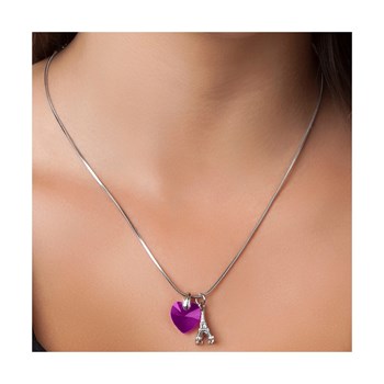 Pink heart and SC Crystal Eiffel Tower necklace with sparkling crystals