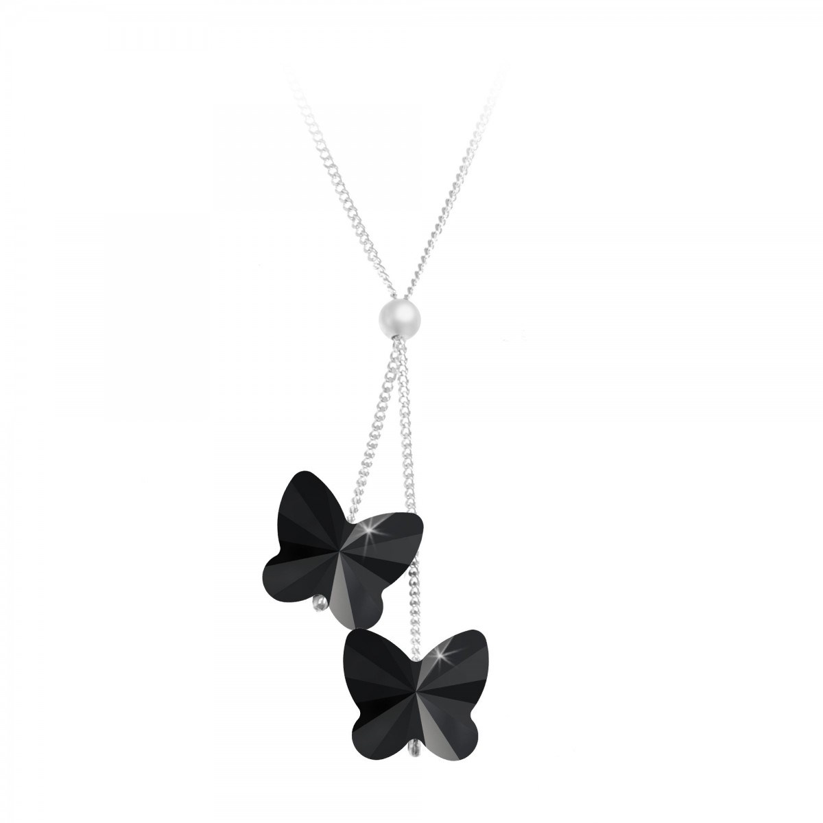 Collier mode papillons noirs SC Crystal orné de Cristaux scintillants