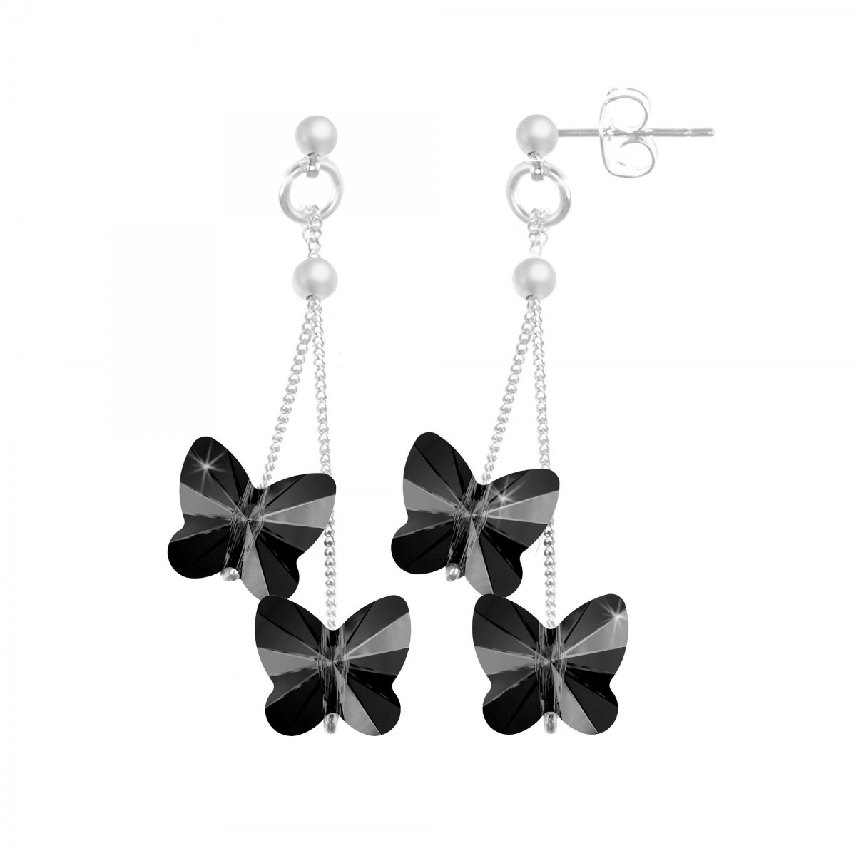 Boucles d'oreilles SC Crystal papillons noirs ornées de Cristaux scintillants