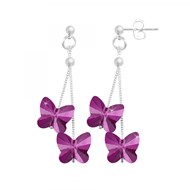 Boucles d'oreilles SC Crystal papillons roses ornées de Cristaux Autrichiens