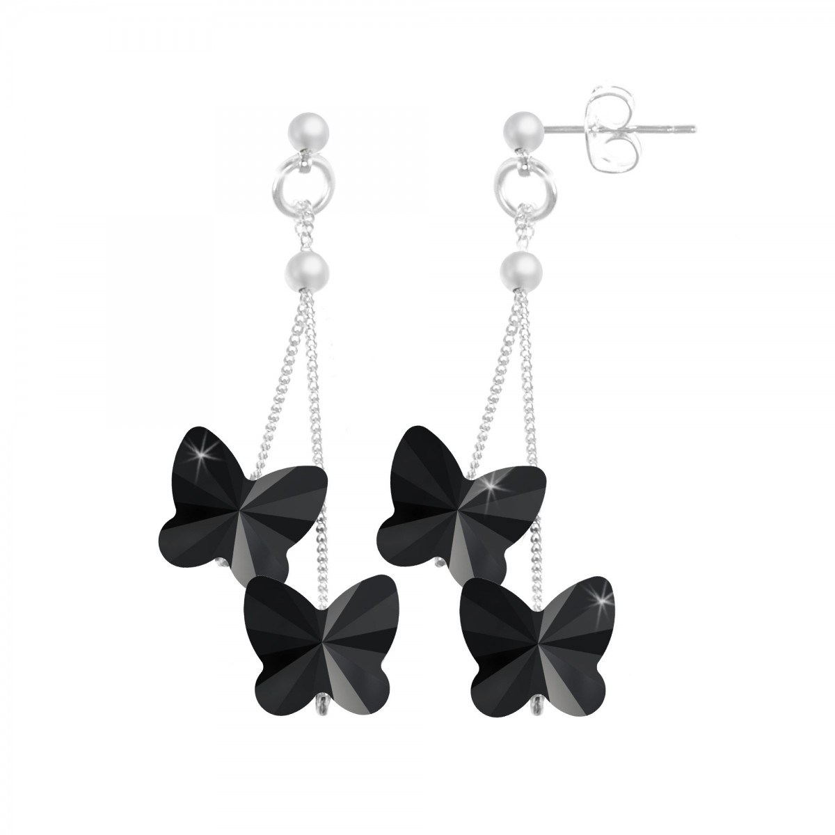 Boucles d'oreilles SC Crystal papillons noirs ornées de Cristaux scintillants