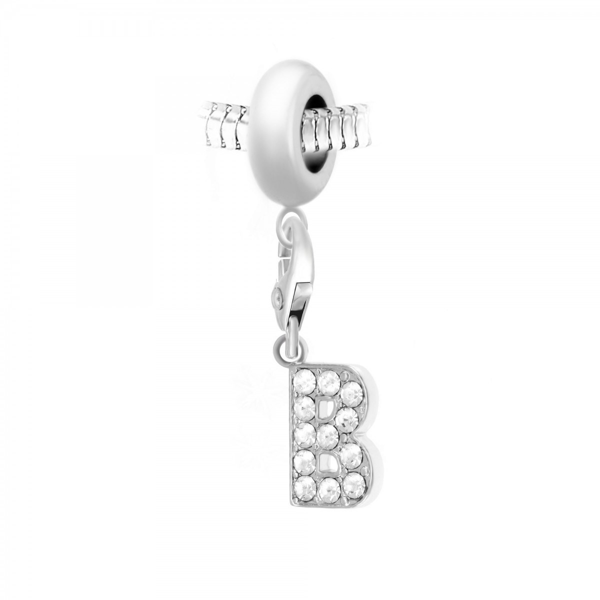 Charm perle SC Crystal en acier avec pendentif lettre B ornée de Cristaux scintillants