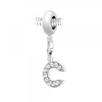 Charm perle SC Crystal en acier avec pendentif lettre C ornée de Cristaux scintillants