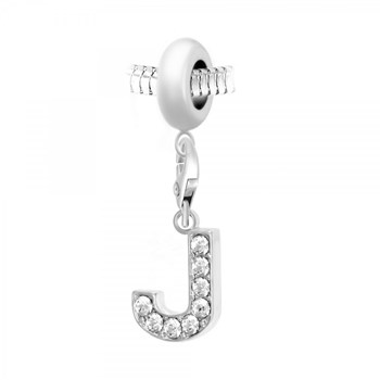 Charm perle SC Crystal en acier avec pendentif lettre J ornée de Cristaux scintillants