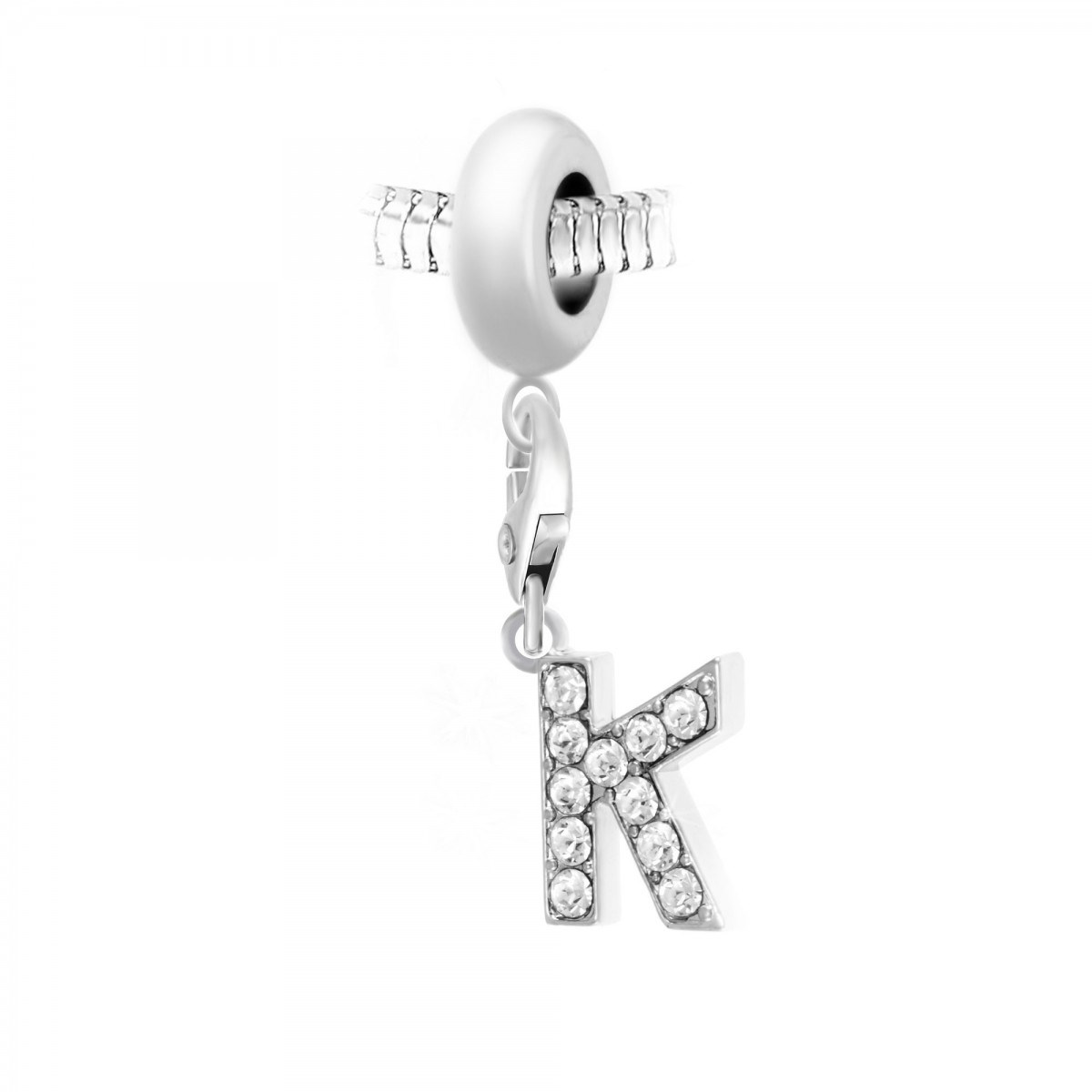 Charm perle SC Crystal en acier avec pendentif lettre K ornée de Cristaux scintillants