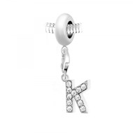 Charm perle SC Crystal en acier avec pendentif lettre K ornée de Cristaux scintillants