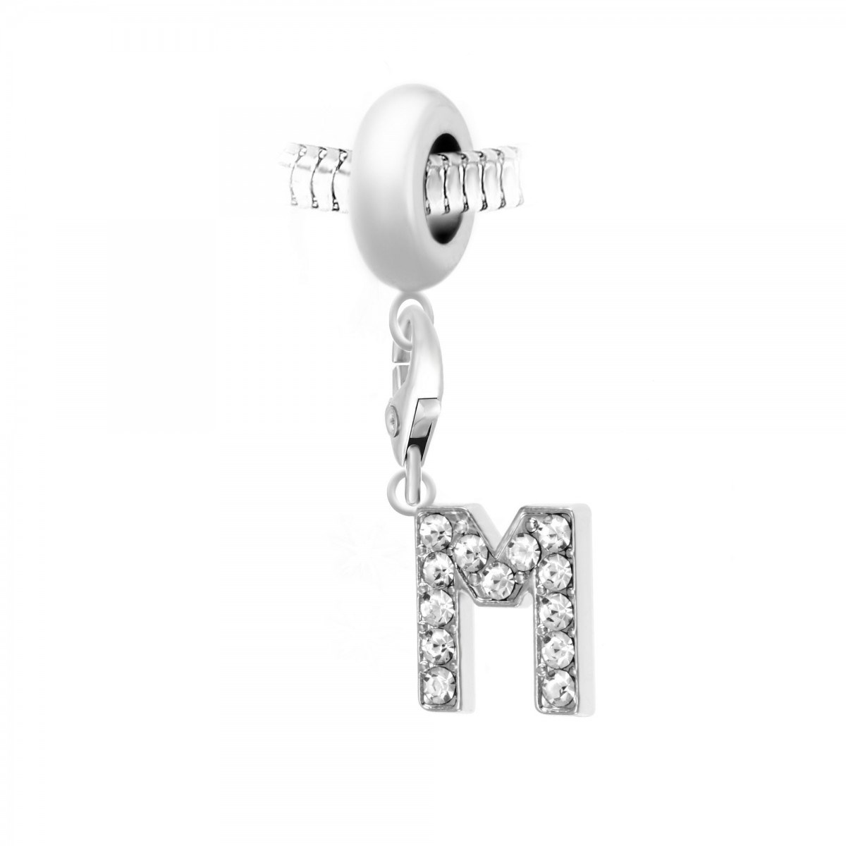 Charm perle SC Crystal en acier avec pendentif lettre M ornée de Cristaux scintillants