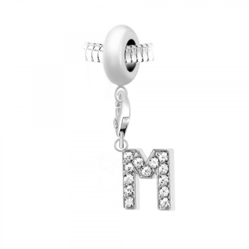 Charm perle SC Crystal en acier avec pendentif lettre M ornée de Cristaux scintillants
