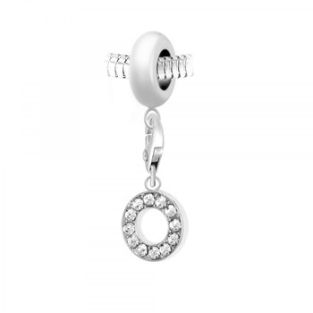 SC Crystal steel bead charm with letter O pendant adorned with sparkling crystals