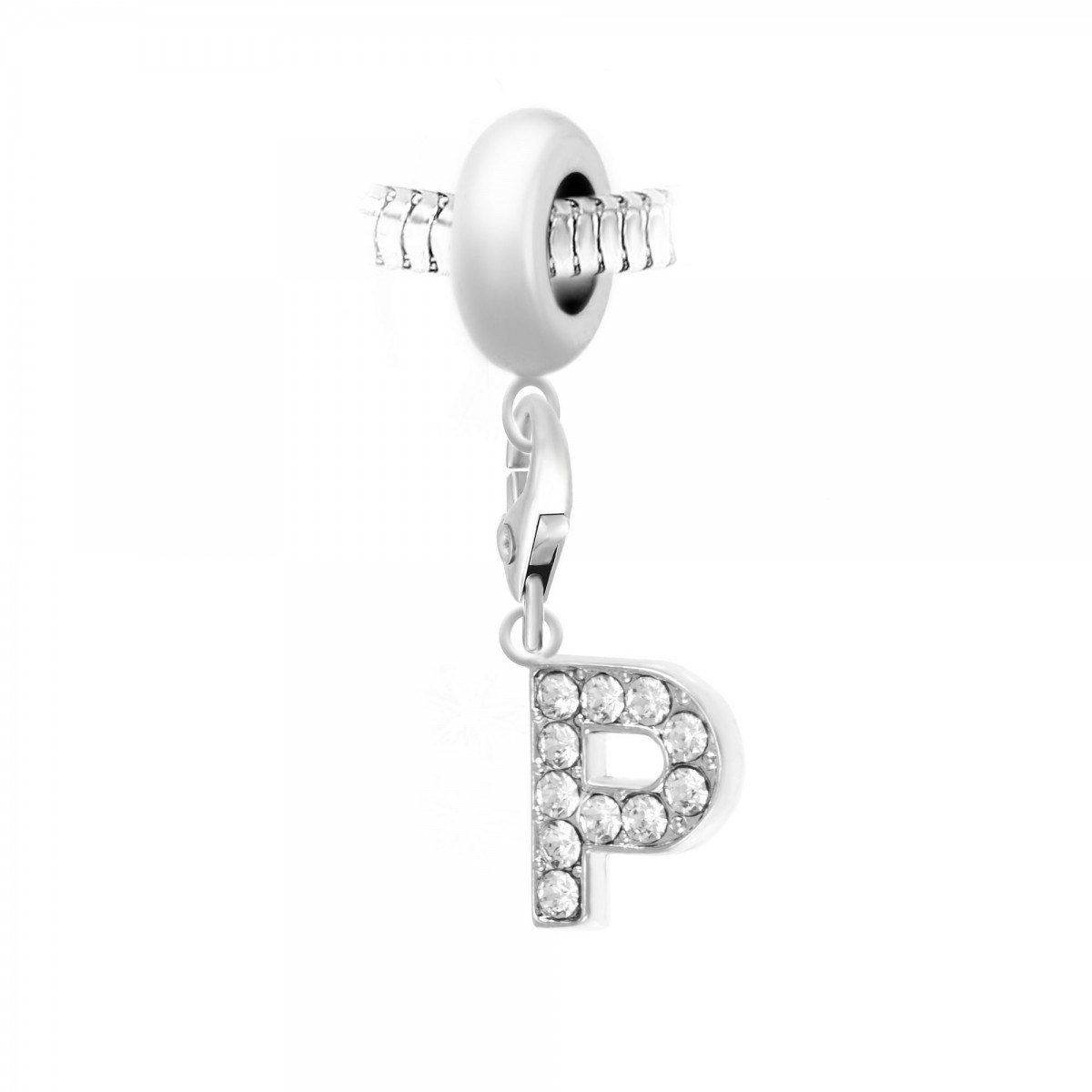 Charm perle SC Crystal en acier avec pendentif lettre P ornée de Cristaux scintillants