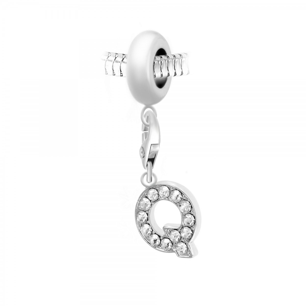Charm perle SC Crystal en acier avec pendentif lettre Q ornée de Cristaux scintillants