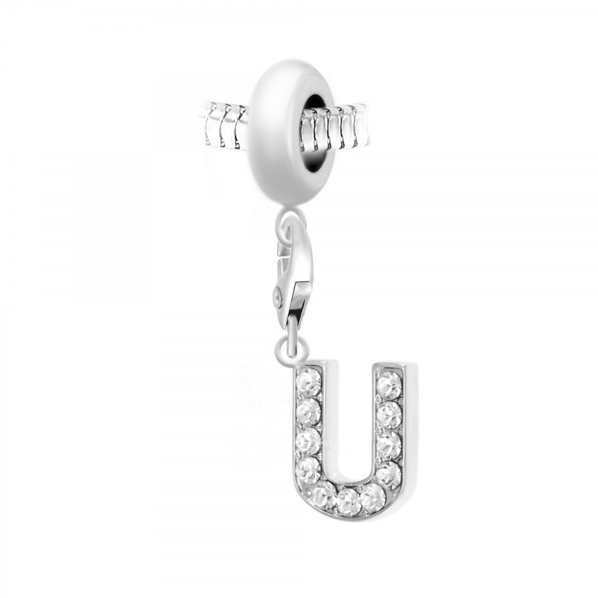 Charm perle SC Crystal en acier avec pendentif lettre U ornée de Cristaux scintillants