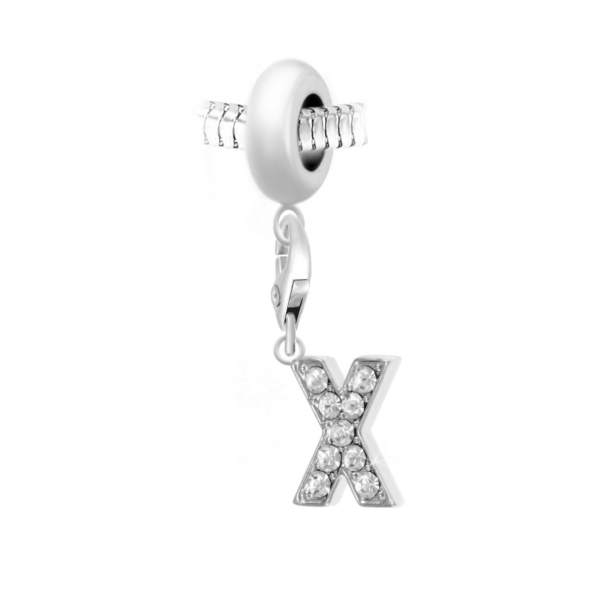 Charm perle SC Crystal en acier avec pendentif lettre X ornée de Cristaux scintillants