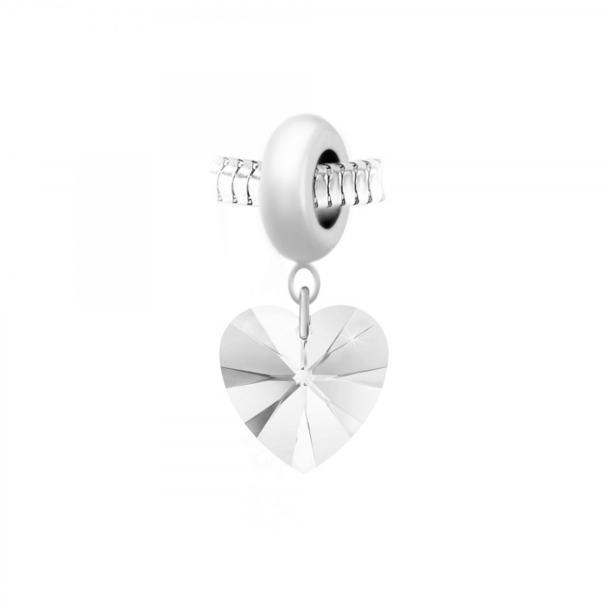 Charm perle en acier et coeur SC Crystal orné de Cristaux scintillants