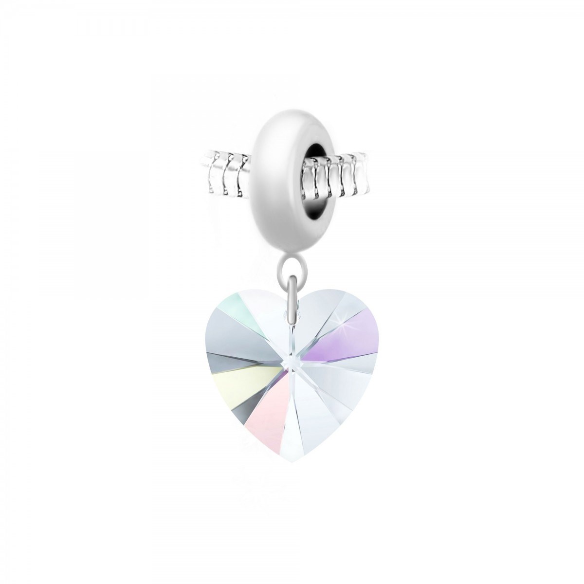 Charm perle en acier et coeur SC Crystal orné de Cristaux scintillants